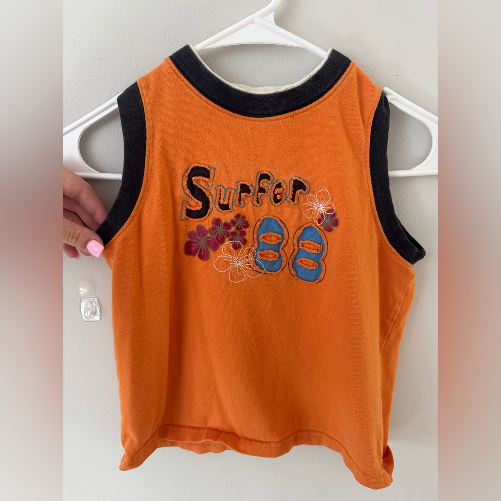 Gymboree Orange Tank Top with Black Trim and Blue Graphic